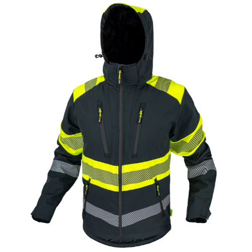 Aрт. TA-STDV-BERGPG - softshell куртка  CANNYGO BERGO повышенной видимости, черный /неоново - желтыйv